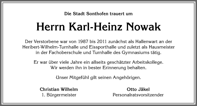 Traueranzeige von Karl-Heinz Nowak von Allgäuer Anzeigeblatt