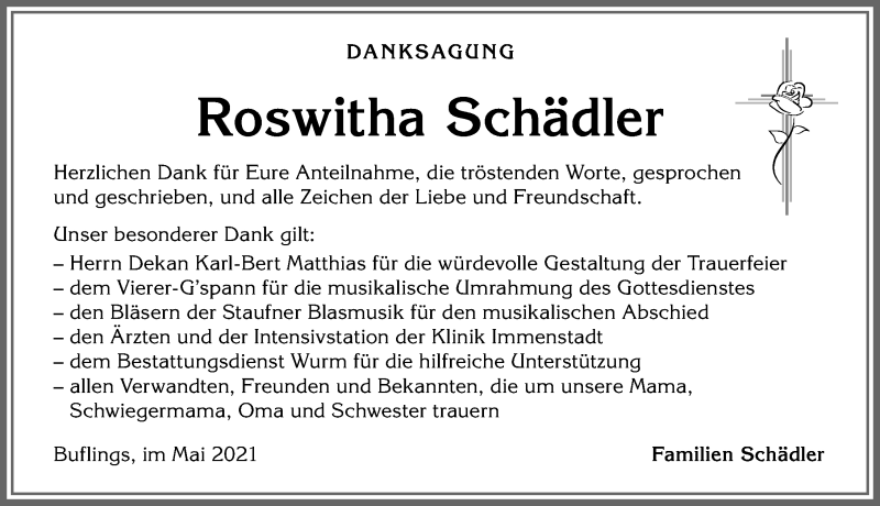 Traueranzeige von Roswitha Schädler von Allgäuer Zeitung