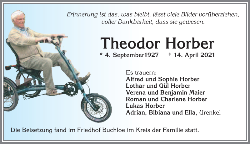 Traueranzeige von Theodor Horber von Allgäuer Zeitung, Kaufbeuren/Buchloe