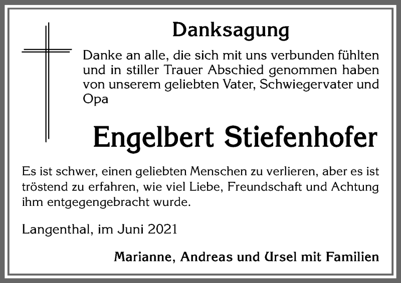 Traueranzeige von Engelbert Stiefenhofer von Allgäuer Zeitung