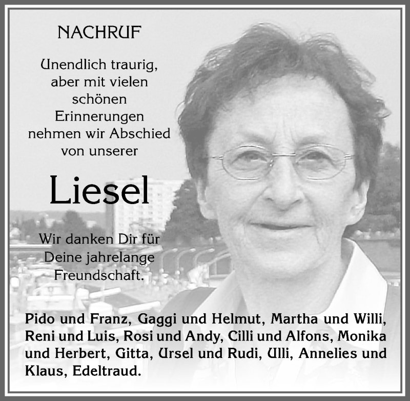 Traueranzeige von Liesel  von Allgäuer Zeitung, Kaufbeuren/Buchloe