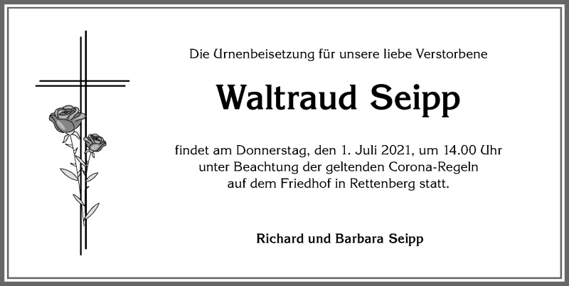 Traueranzeige von Waltraud Seipp von Allgäuer Anzeigeblatt