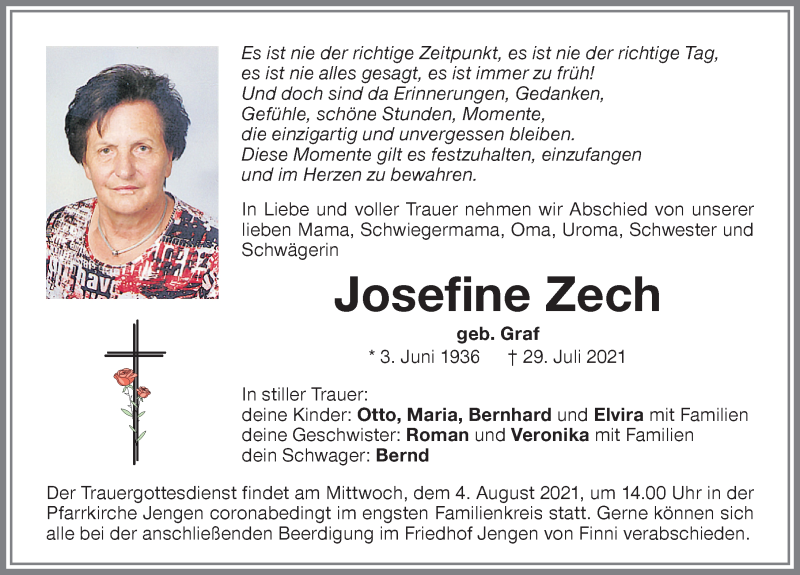 Traueranzeige von Josefine Zech von Allgäuer Zeitung