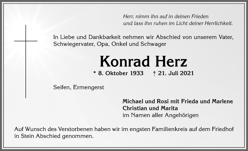 Traueranzeige von Konrad Herz von Allgäuer Anzeigeblatt