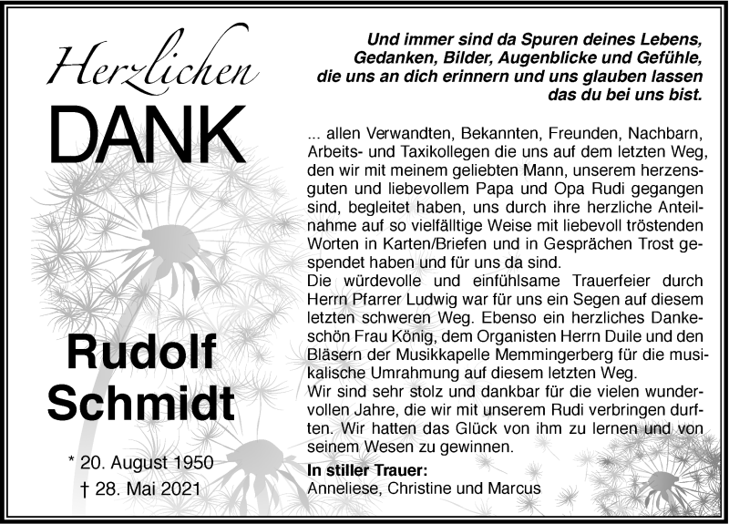 Traueranzeige von Rudolf Schmidt von Memminger Zeitung