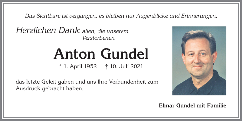 Traueranzeige von Anton Gundel von Allgäuer Zeitung, Kaufbeuren/Buchloe