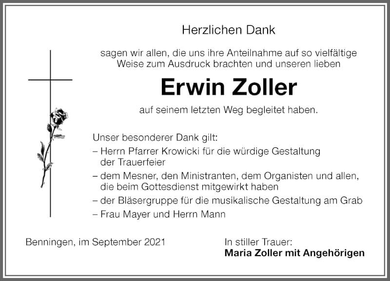 Traueranzeige von Erwin Zoller von Memminger Zeitung