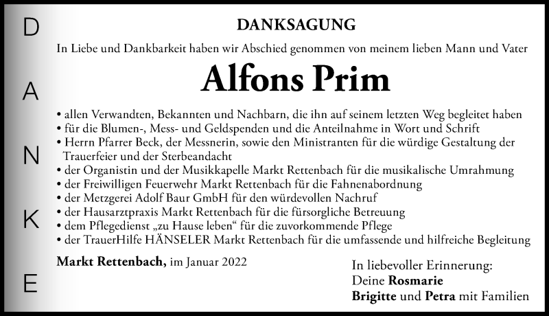 Traueranzeige von Alfons Prim von Memminger Zeitung