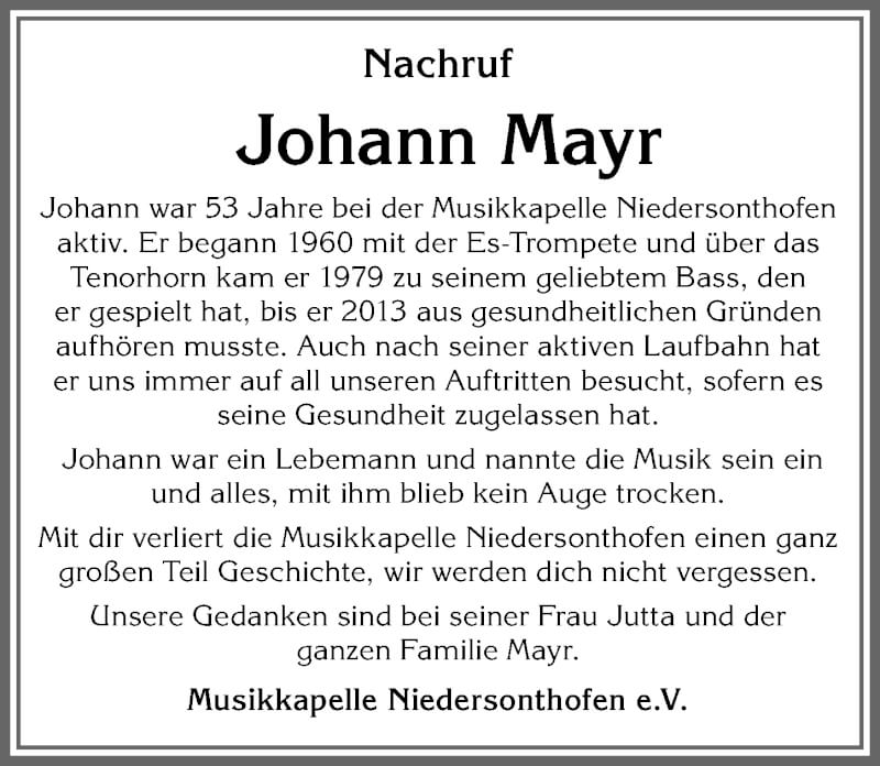 Traueranzeige von Johann Mayr von Allgäuer Zeitung