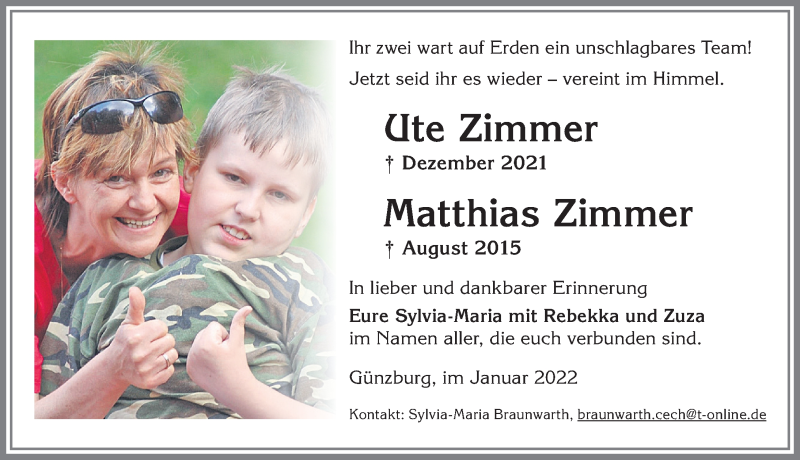 Traueranzeige von Matthias Zimmer von Allgäuer Zeitung, Gesamtausgabe