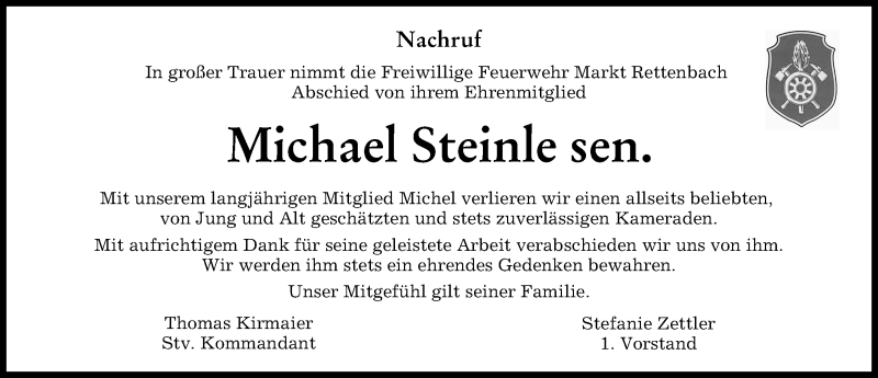 Traueranzeige von Michael Steinle von Memminger Zeitung