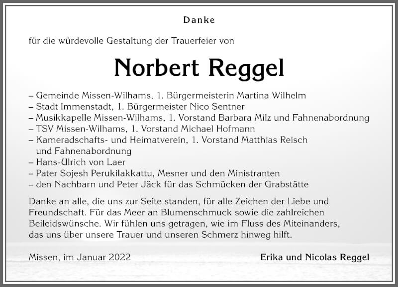 Traueranzeige von Norbert Reggel von Allgäuer Anzeigeblatt