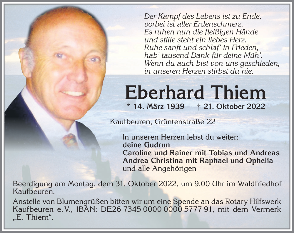 Traueranzeigen Von Eberhard Thiem | Augsburger Allgemeine Zeitung