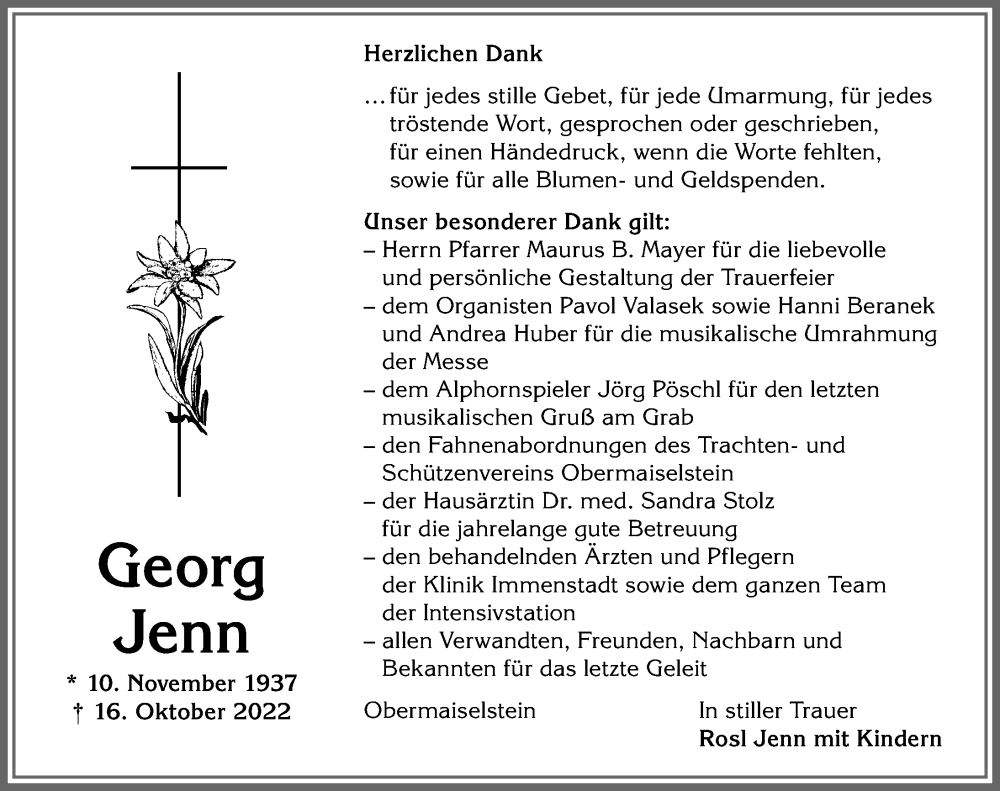 Traueranzeigen Von Georg Jenn Augsburger Allgemeine Zeitung