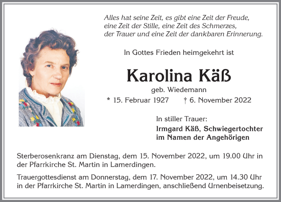 Traueranzeigen Von Karolina K Augsburger Allgemeine Zeitung