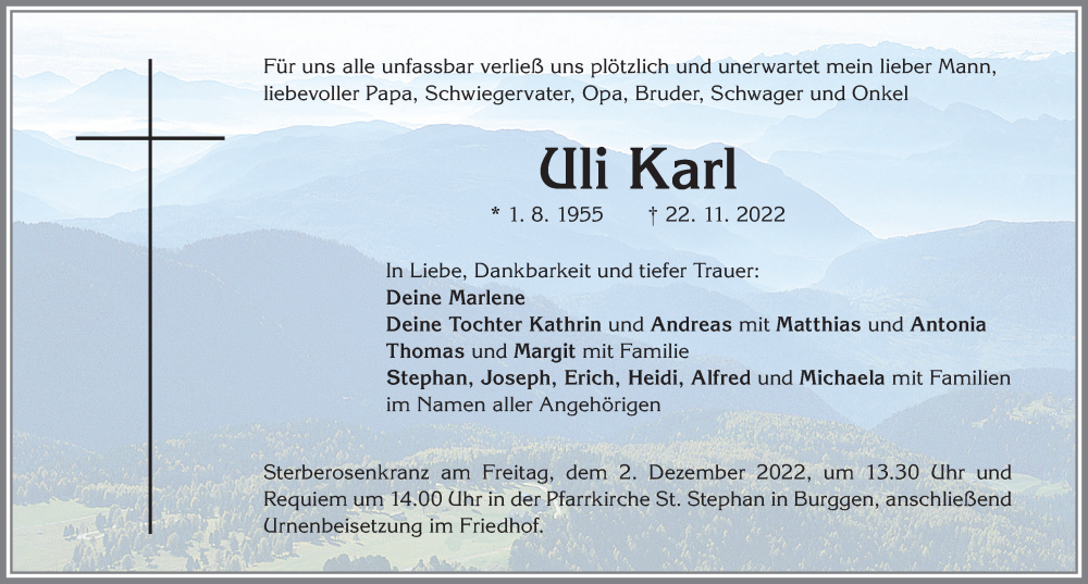 Traueranzeige von Uli Karl von Allgäuer Zeitung, Füssen