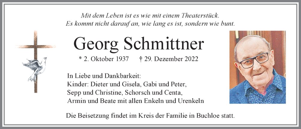 Traueranzeige von Georg Schmittner von Allgäuer Zeitung, Kaufbeuren/Buchloe