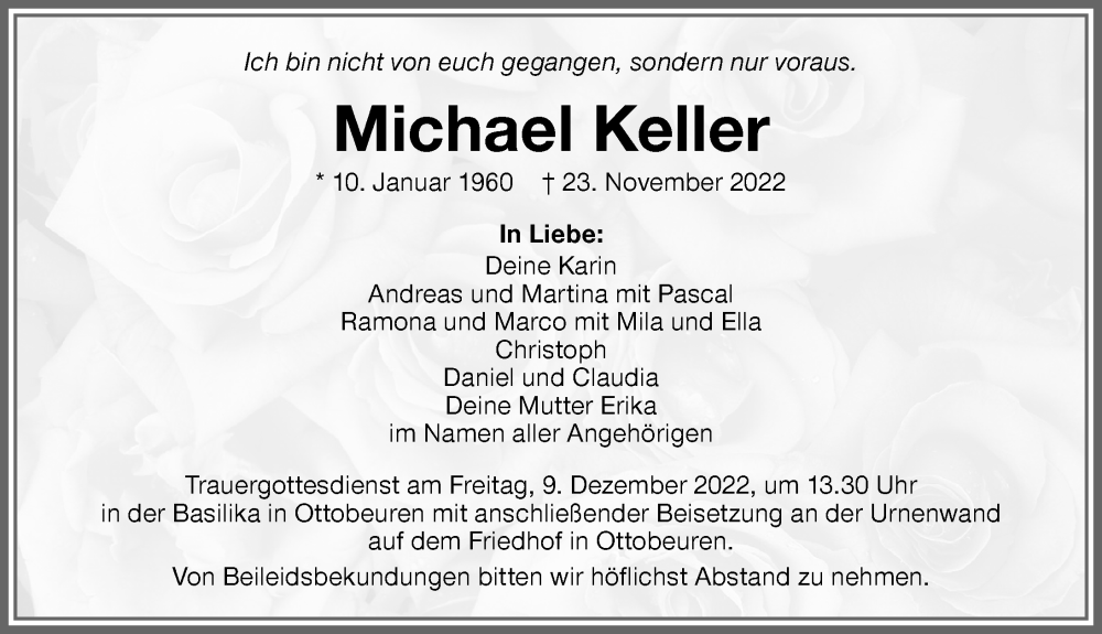  Traueranzeige für Michael Keller vom 07.12.2022 aus Memminger Zeitung