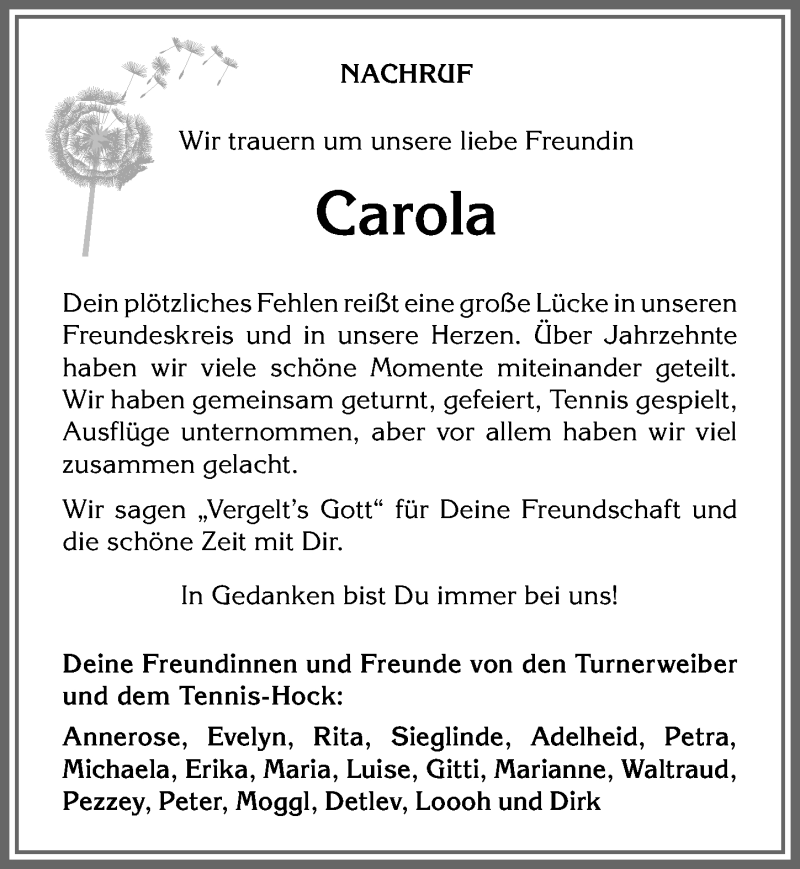 Traueranzeige von Carola Rist von Allgäuer Anzeigeblatt