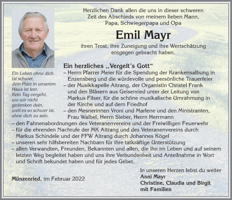 Traueranzeige von Emil Mayr von Allgäuer Zeitung, Marktoberdorf