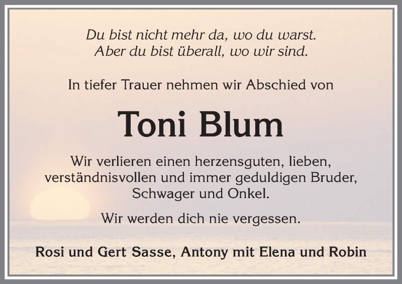 Traueranzeige von Anton Blum 