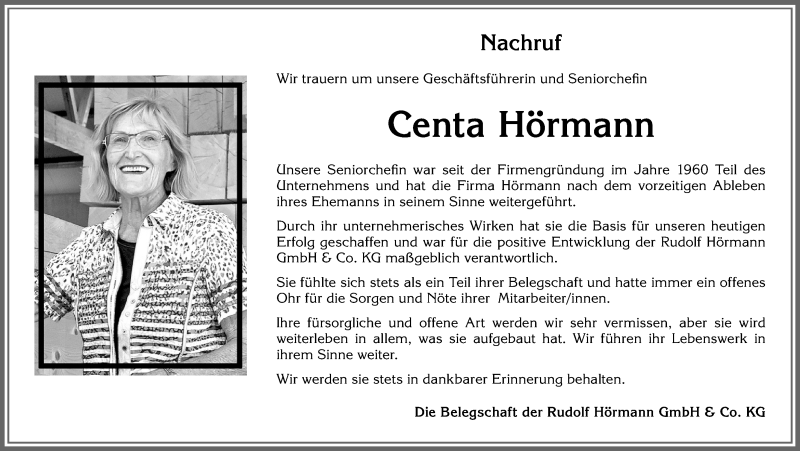 Traueranzeige von Centa Hörmann von Allgäuer Zeitung