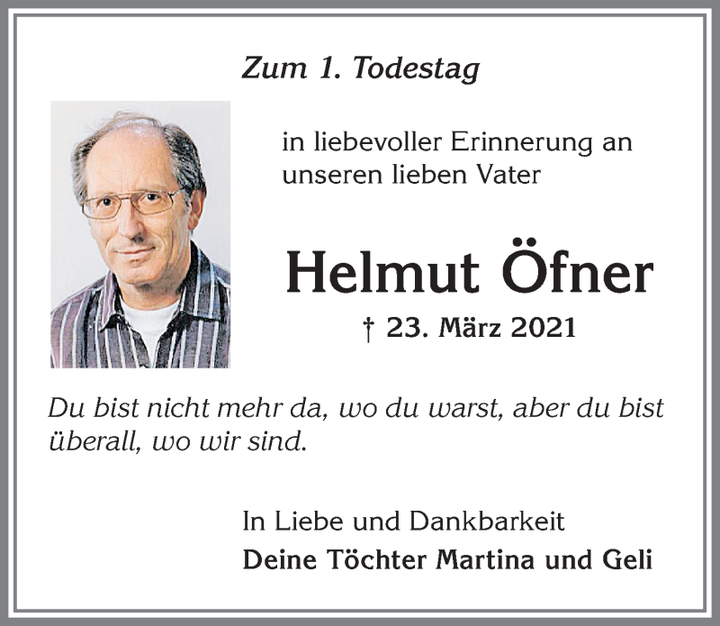 Traueranzeige von Helmut Öfner von Allgäuer Zeitung, Kaufbeuren/Buchloe