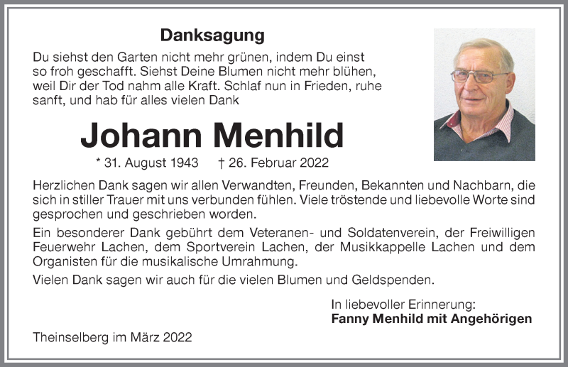 Traueranzeige von Johann Menhild von Memminger Zeitung