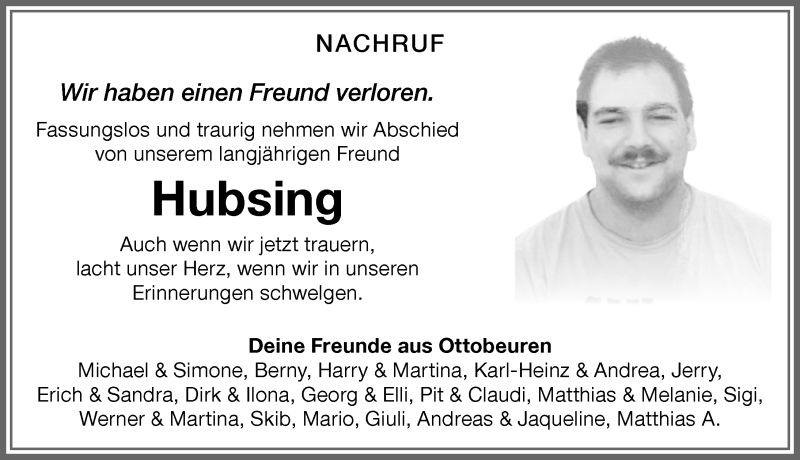 Traueranzeige von Hubsing  von Memminger Zeitung