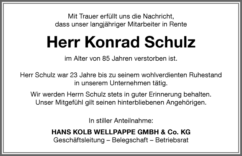 Traueranzeige von Konrad Schulz von Memminger Zeitung