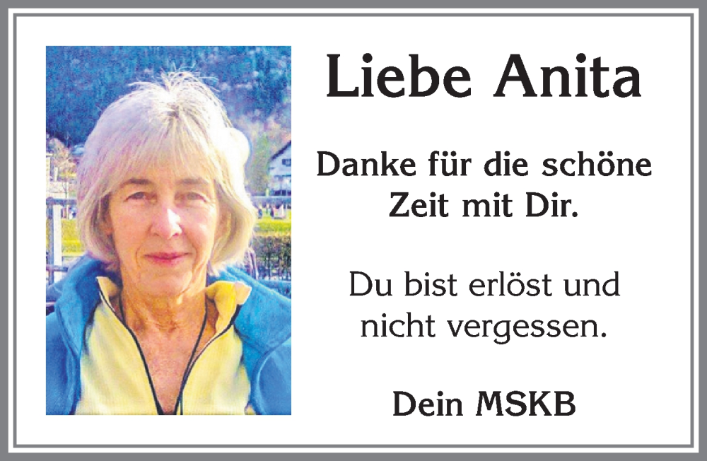 Traueranzeige von Anita  von Allgäuer Zeitung,Kempten