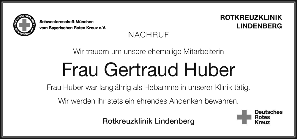 Traueranzeigen Von Gertraud Huber Augsburger Allgemeine Zeitung