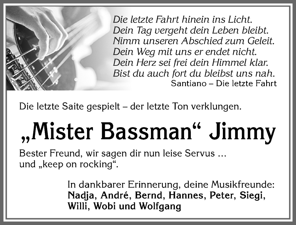 Traueranzeige von Jimmy  von Allgäuer Zeitung,Kempten