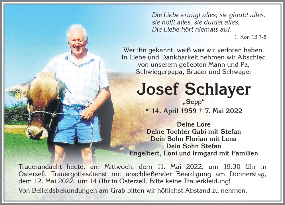 Traueranzeige von Josef Schlayer von Allgäuer Zeitung, Marktoberdorf