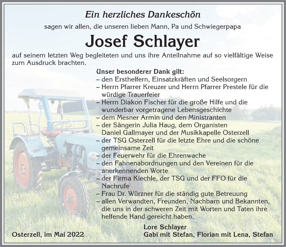 Traueranzeige von Josef Schlayer von Allgäuer Zeitung, Marktoberdorf