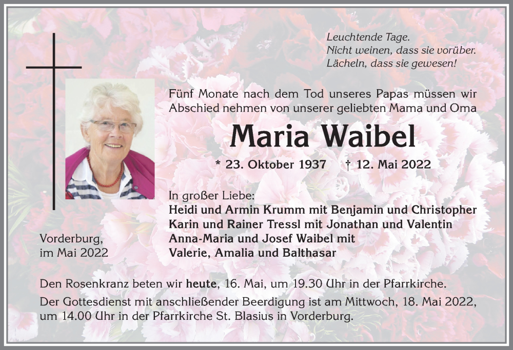 Traueranzeige von Maria Waibel von Allgäuer Anzeigeblatt