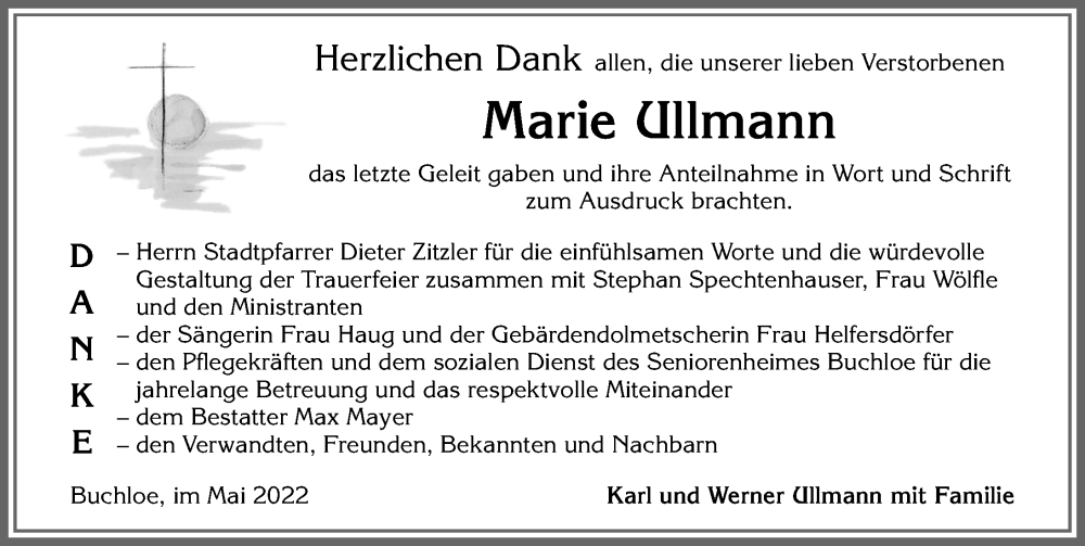 Traueranzeige von Marie Ullmann von Allgäuer Zeitung, Kaufbeuren/Buchloe