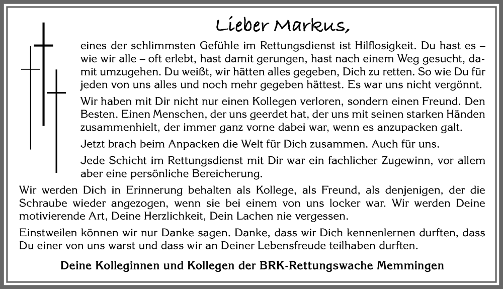 Traueranzeige von Markus  von Memminger Zeitung