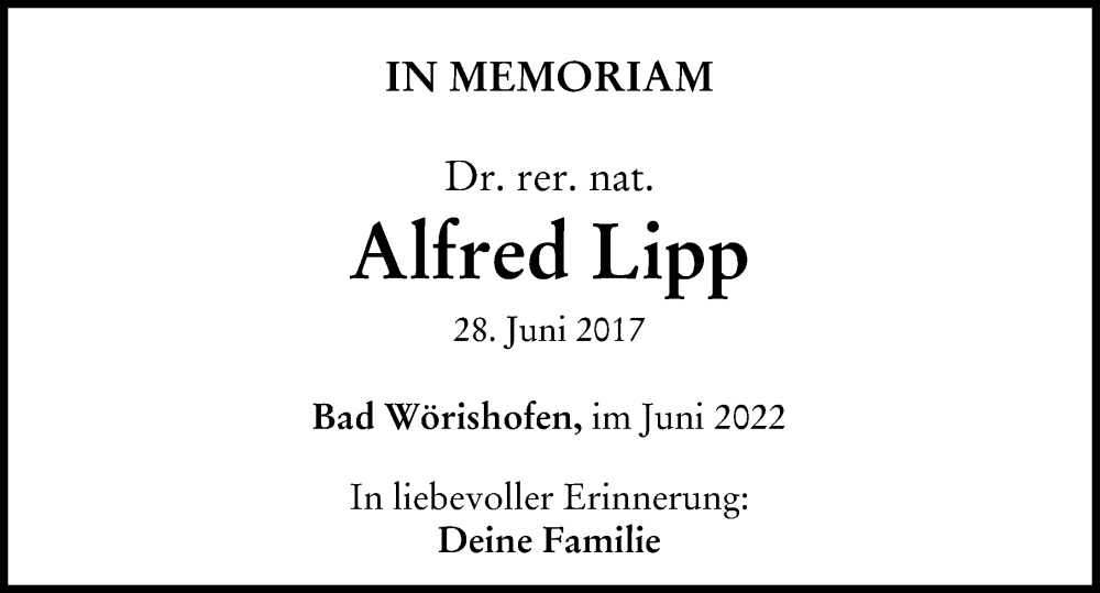 Traueranzeige von Alfred Lipp von Augsburger Allgemeine, Mindelheimer Zeitung