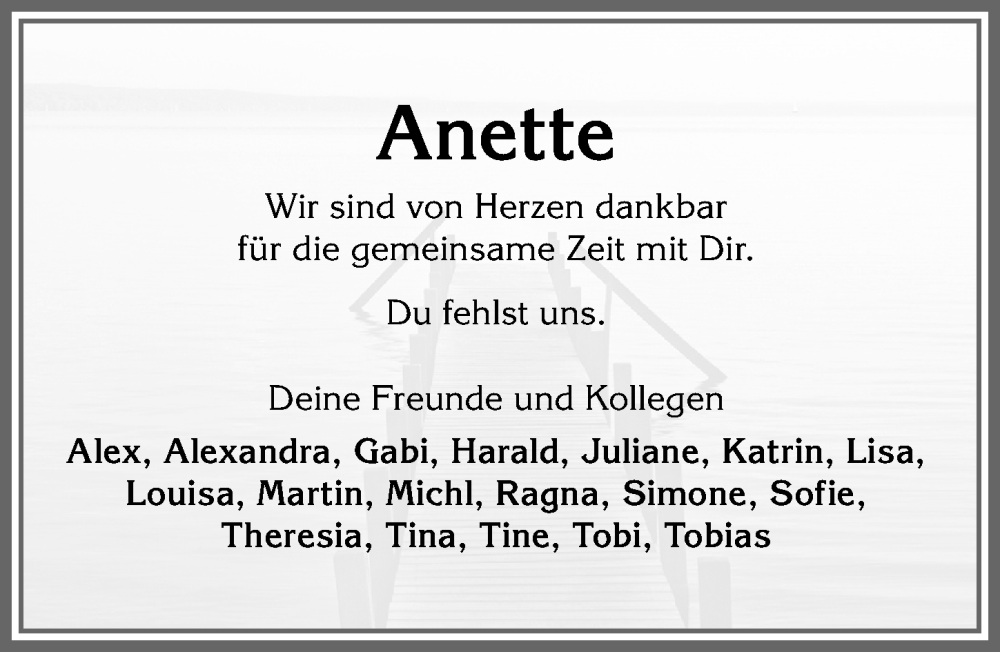 Traueranzeige von Anette  von Allgäuer Anzeigeblatt