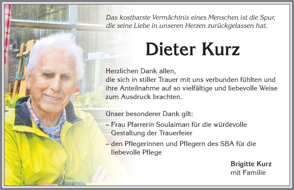 Traueranzeige von Dieter Kurz von Allgäuer Zeitung,Kempten