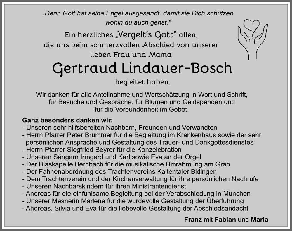 Traueranzeige von Gertraud Lindauer-Bosch von Allgäuer Zeitung, Marktoberdorf