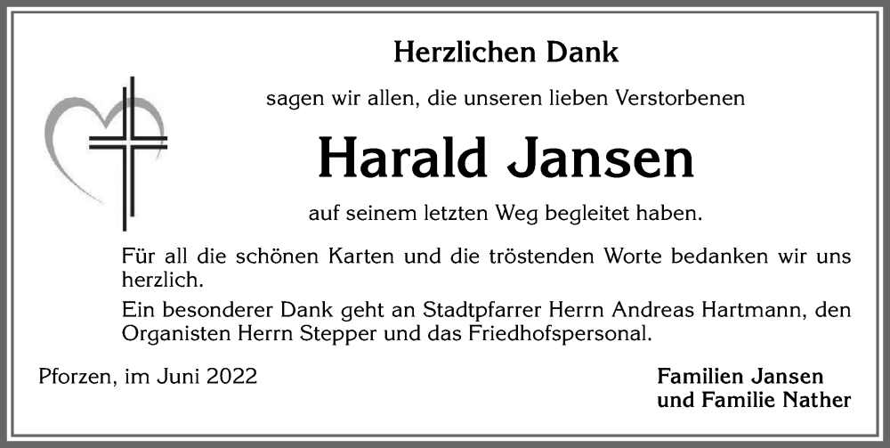 Traueranzeige von Harald Jansen von Mindelheimer Zeitung, Augsburger Allgemeine