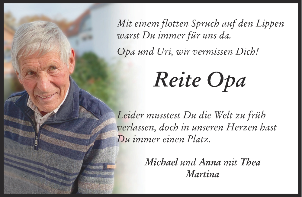 Traueranzeige von Reite Opa  von Memminger Zeitung