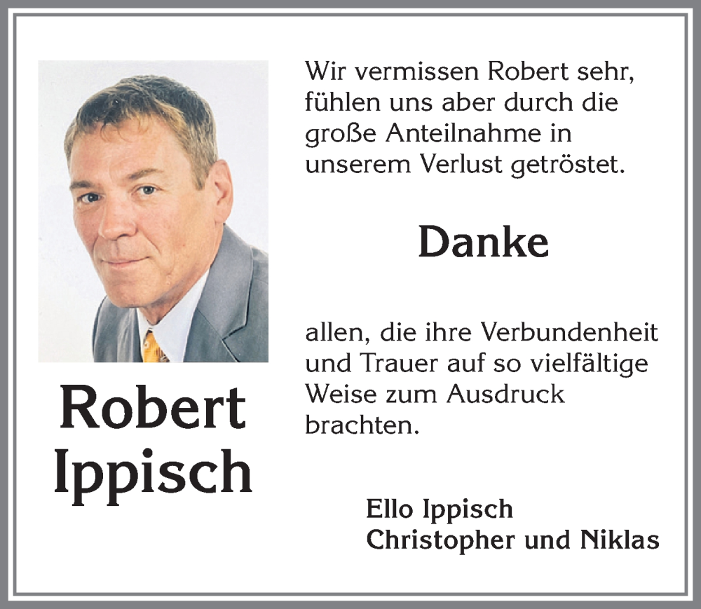 Traueranzeige von Robert Ippisch von Allgäuer Zeitung,Kempten