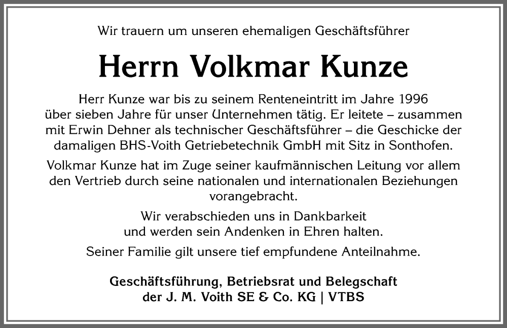 Traueranzeige von Volkmar Kunze von Allgäuer Anzeigeblatt