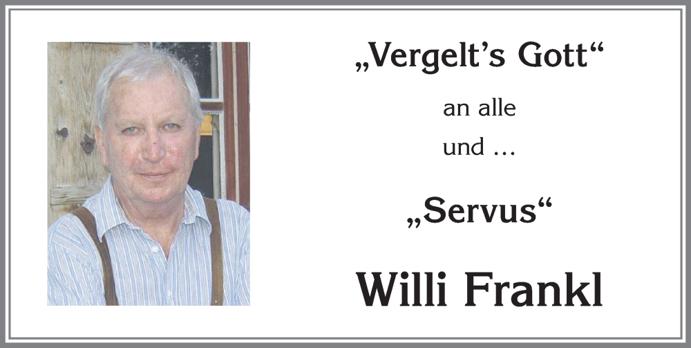 Traueranzeige von Willi Frankl von Allgäuer Zeitung, Kaufbeuren/Buchloe