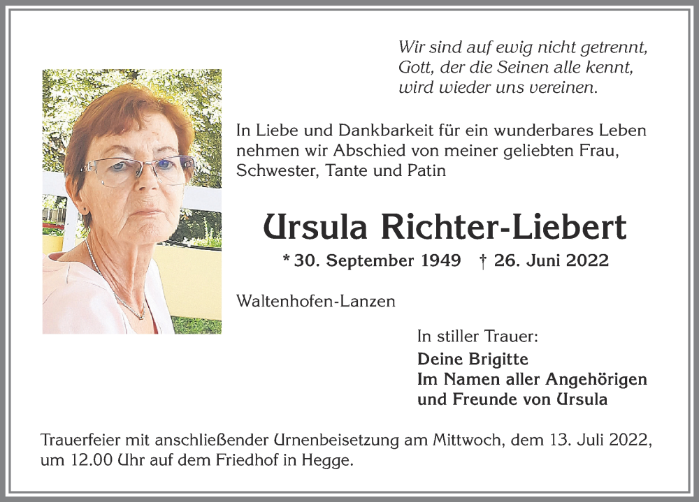 Traueranzeige von Ursula Richter-Liebert 