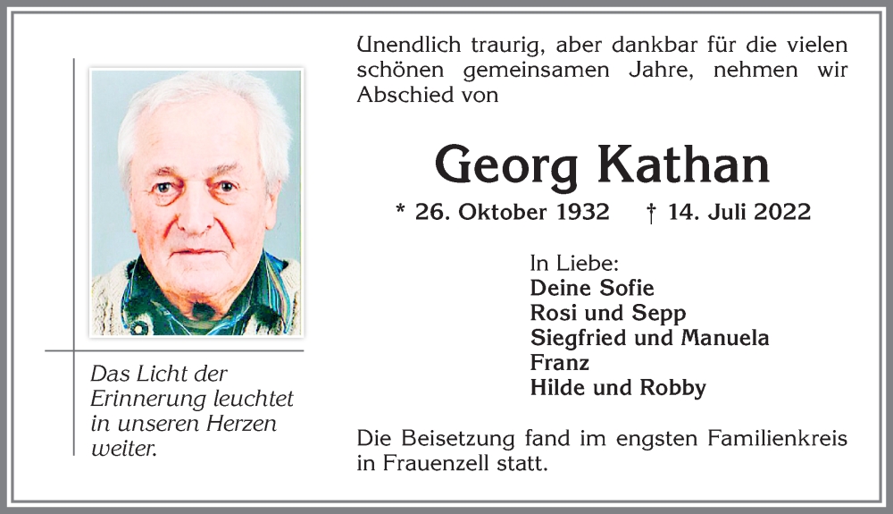 Traueranzeige von Georg Kathan von Allgäuer Zeitung,Kempten