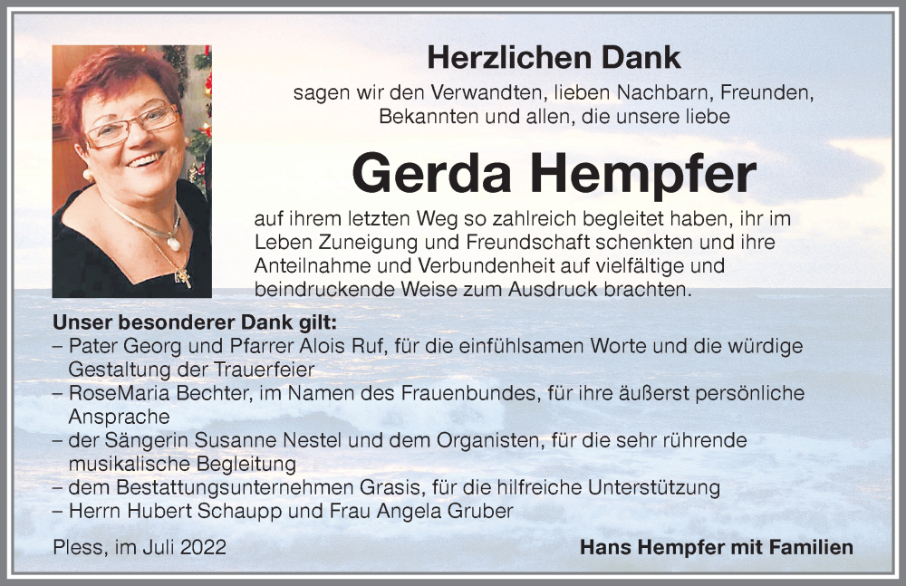 Traueranzeige von Gerda Hempfer von Memminger Zeitung